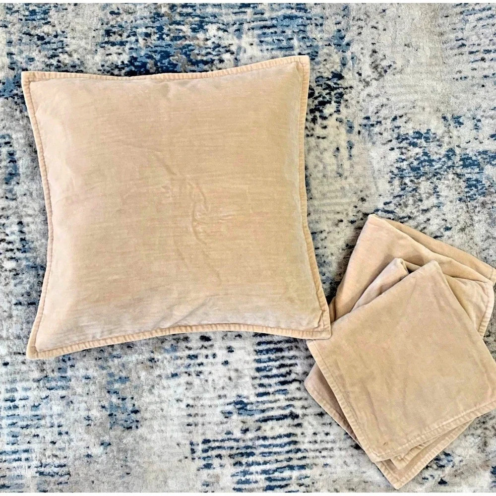 Set of 4 Pottery Barn Washed Velvet 20x20in Off-White‎ Cream Ivory Pillow Cover